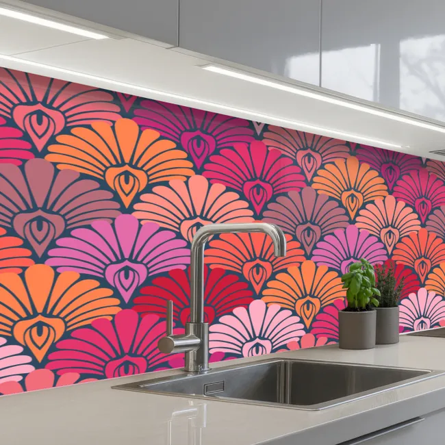 Patronen - Art Deco - Roze - Bloemen keuken achterwand 2 middel 871 -3d_schuin