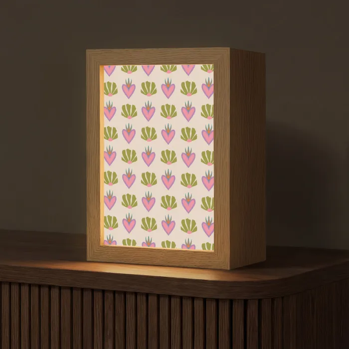 Patroon - Beige - Hartjes - Bloemen Light Box met kabel (Tafellamp) klein 925 -z3d_website