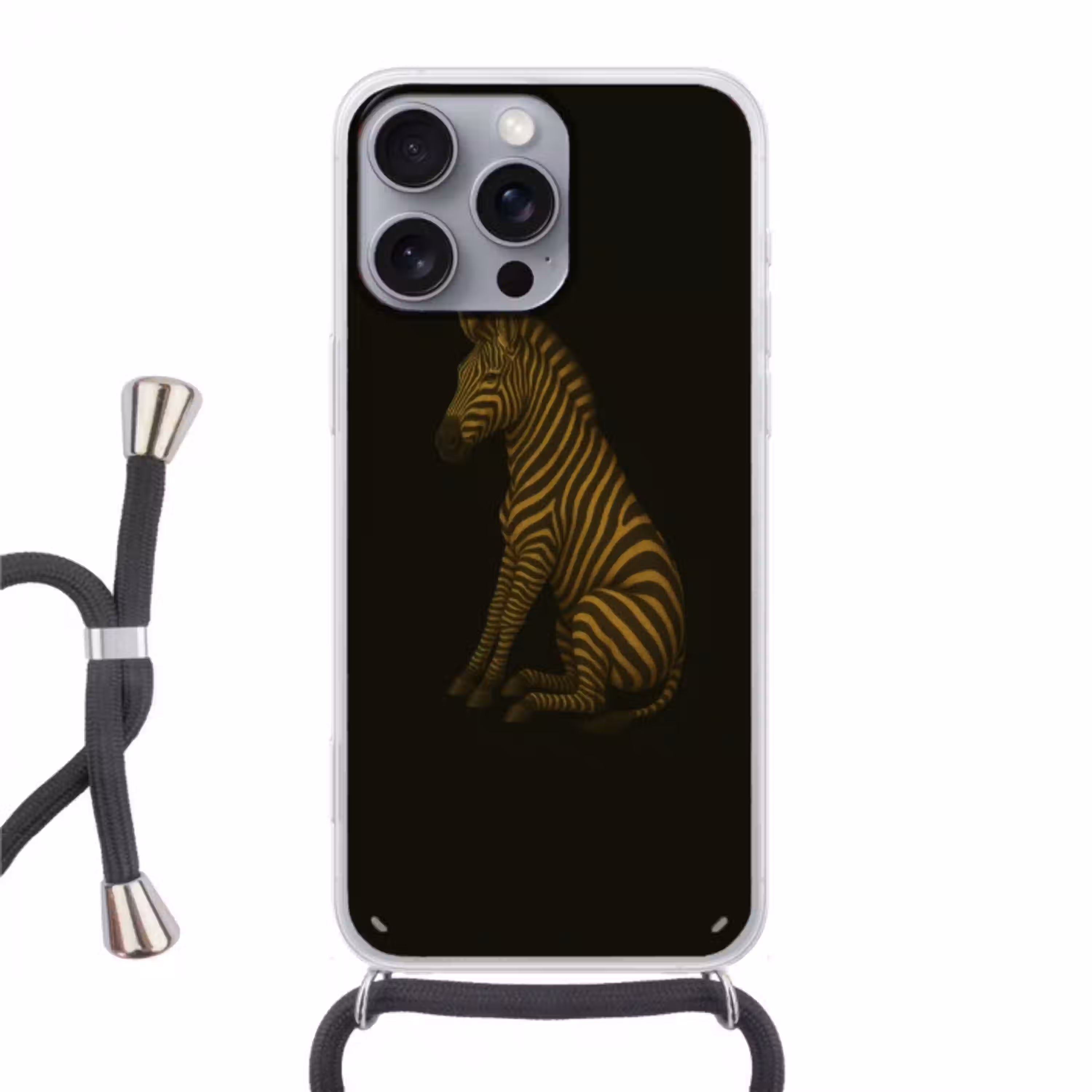 Zebra - Strepen - Goud Hoesje iPhone 16 Pro Max met koord klein -3d