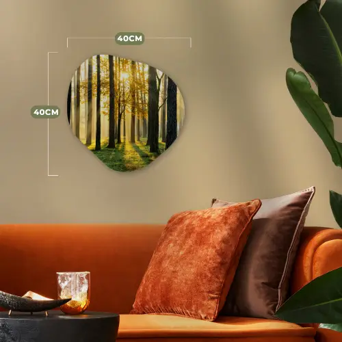 Bos - Zon - Bomen - Gras - Landschap  - Natuur Wandcirkel Organisch Forex 3mm klein -sfeer3
