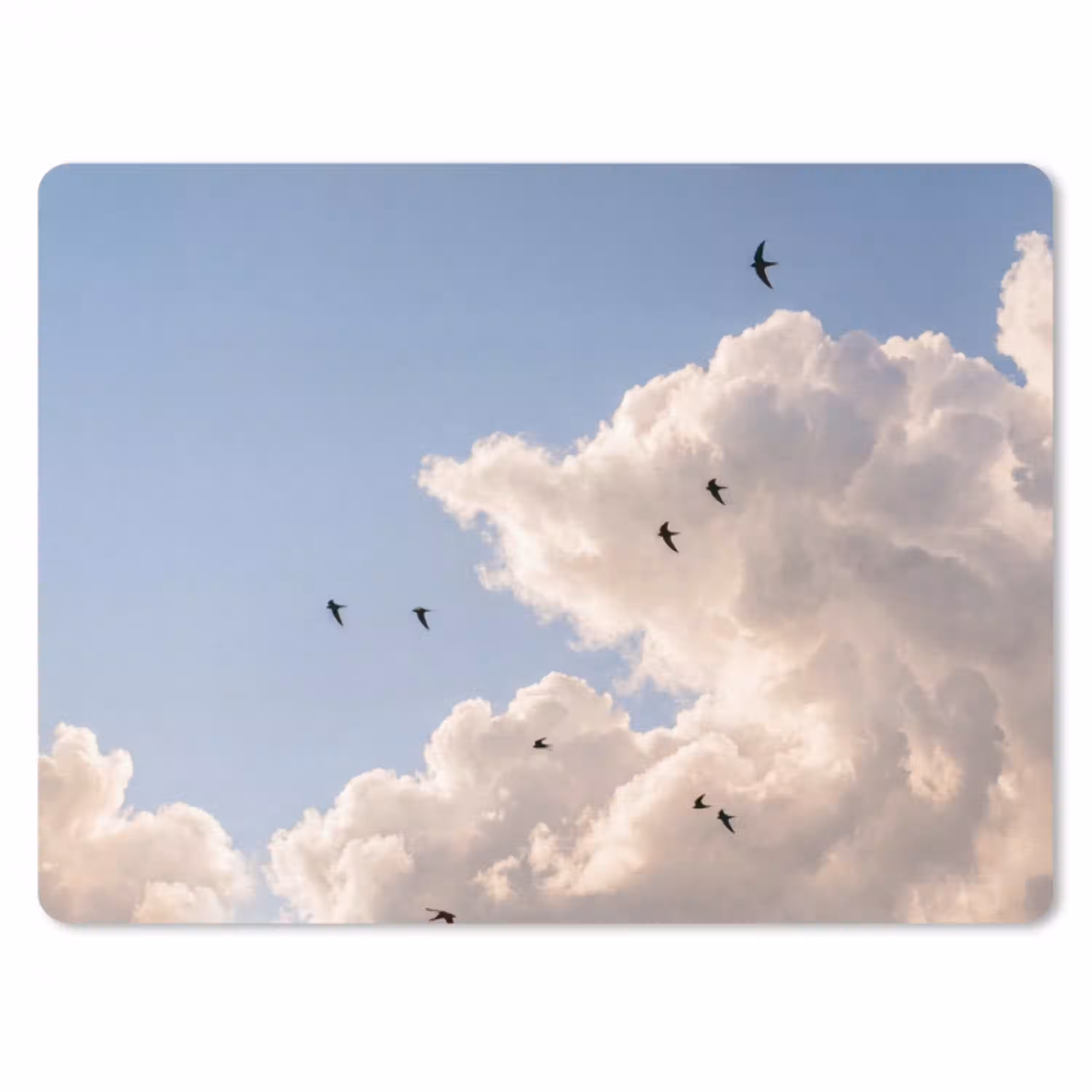 Vogel - Vlucht - Wolken - Natuur - Blauw muismat rubber klein -3d