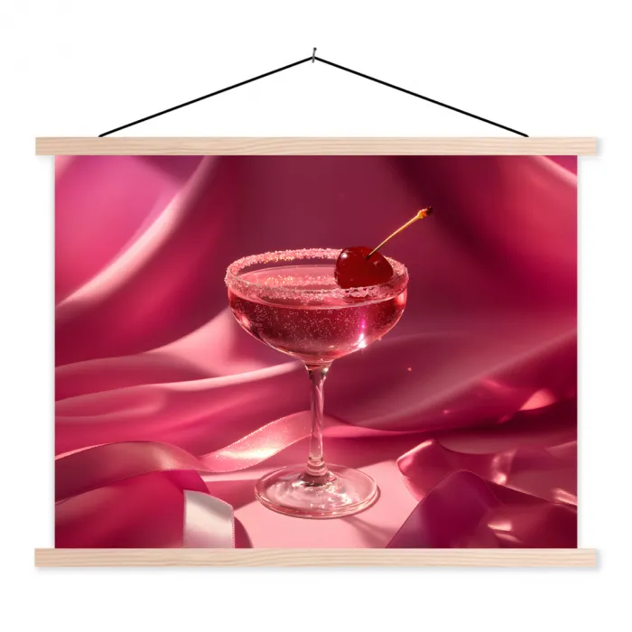 Cocktail - Pink - Luxe textielposter latten blank klein -3d