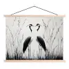 Kraanvogels - Gras - Hartvorm - Zwart textielposter latten blank klein -3d