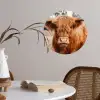 Koe- Schotse hooglander - Hoorns - Bruin - Landschap Wandcirkel behangsticker klein -sfeer3