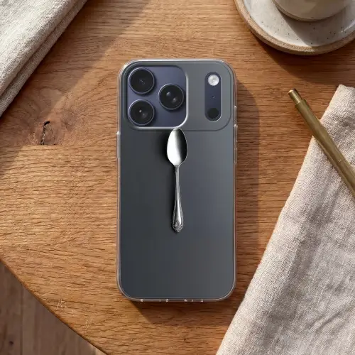Zilver - Metaal - Lepel Telefoonhoesje iPhone 17 Pro klein -sfeer1