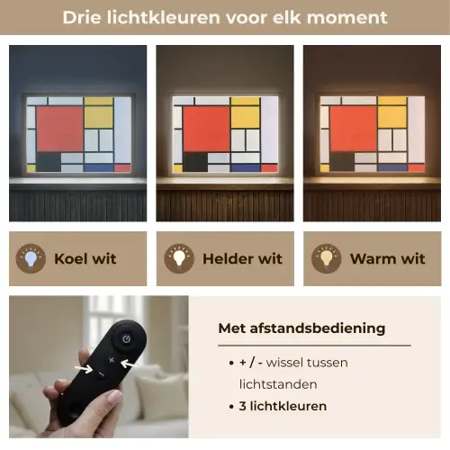 Kunst - Mondriaan - Oude meesters - Compositie 2 Light Box met batterij (Wandlamp) middel -USP_lichtkleurNL