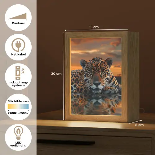 Natuur - Luipaard - Dier - Zonsondergang - Modern Light Box met kabel (Tafellamp) klein -USP_NL