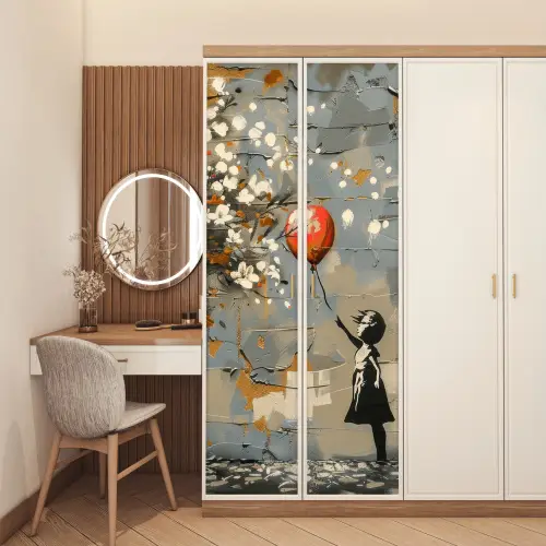 Boom - Graffiti - Banksy Style - Balloon Girl deurposter klein -sfeer3