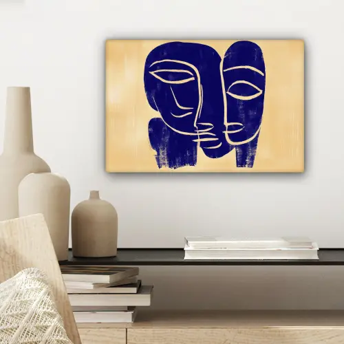 Okergeel - Blauw - Eenvoudige lijnen canvas 2cm klein -sfeer6