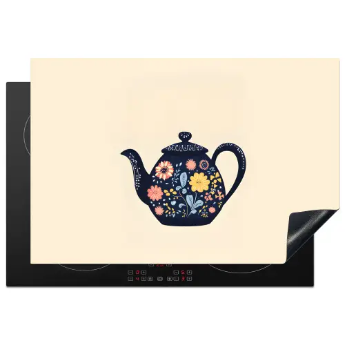 Theepot - Kleurrijk - Bloemen Inductie beschermer vinyl 3mm klein -3d