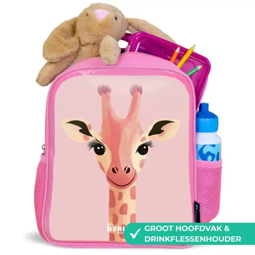 Giraffe - Wimpers - Minimalistisch - Roze Kinderrugzak - Roze middel -inhoud_NL
