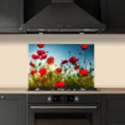Klaprozen - Toscane - Zon - Rood - Blauw keuken achterwand spatscherm klein -sfeer1