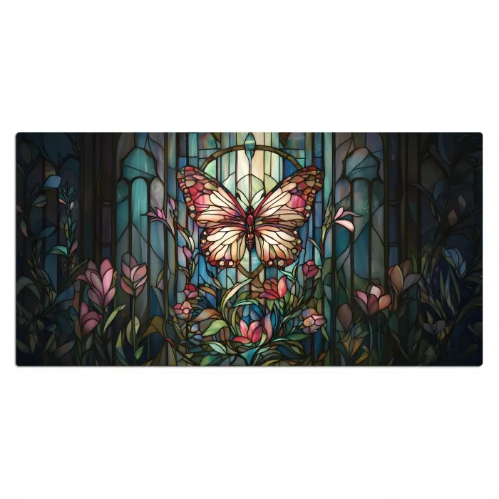 Vlinder - Roze - Bloemen - Bladeren Muismat XXL klein -3d_leeg