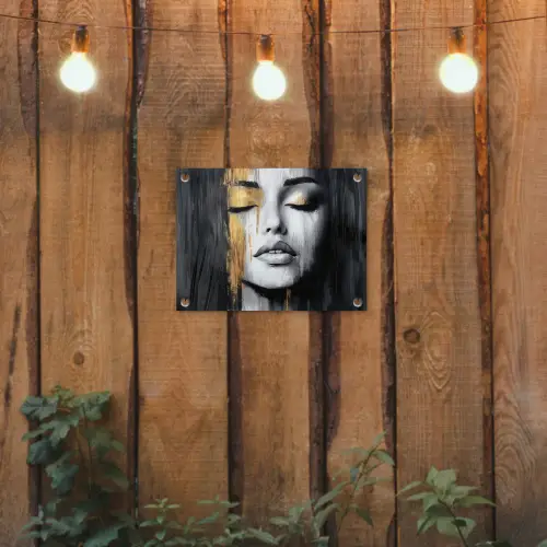 Gezicht - Vrouw - Penseelstreken - Abstract tuinposter los doek klein -sfeer1