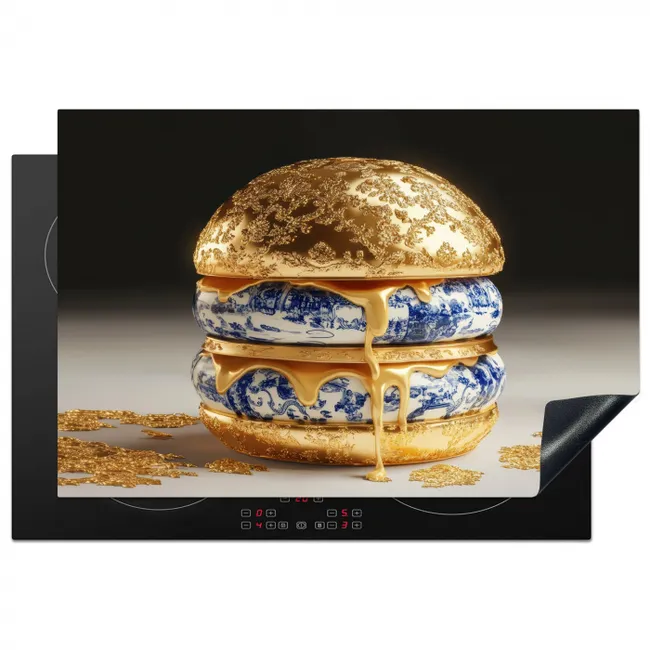 Delftsblauw - Goud - Burger Inductie beschermer vinyl 3mm klein -3d