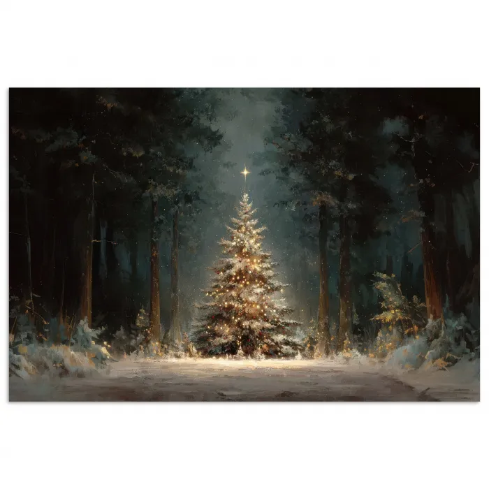 Kerstboom - Bos - Sneeuw - meerkleurig poster papier klein -3d