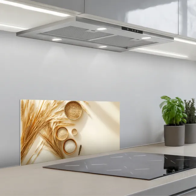 Granen - Hout - Kom - Beige keuken achterwand spatscherm klein -3d_schuin