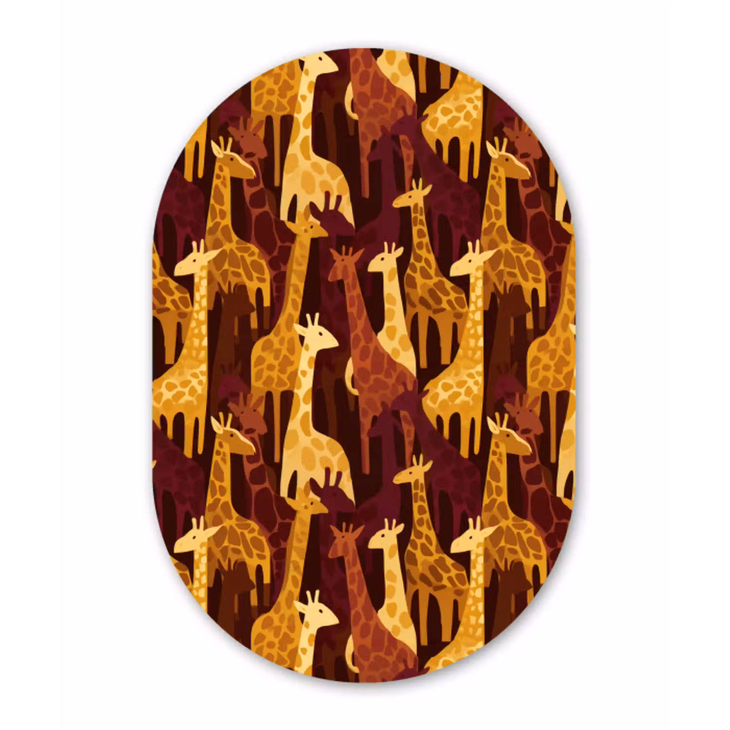 Bruin - Giraffen - Safari - Patroon Wandcirkel Ovaal Forex klein 630 -3d