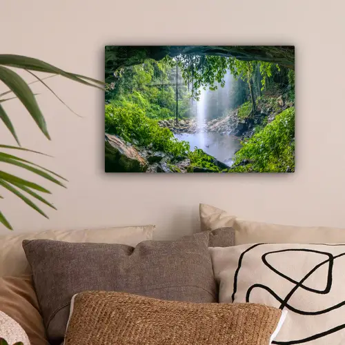 Jungle - Regenwoud - Water - Waterval - Planten canvas 2cm klein -sfeer1