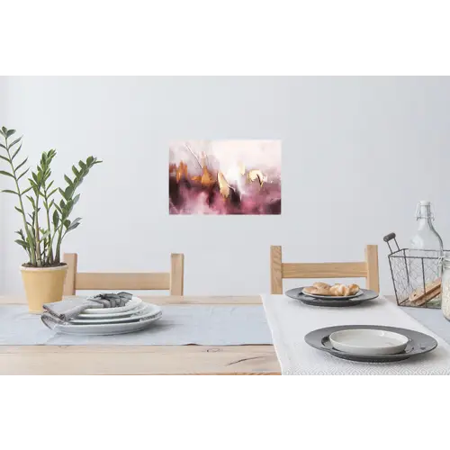 Watercolor - Goud - Roze - Abstract - Kunst Muursticker klein -eettafel