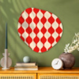Golvend patroon - Retro - Rood - Beige Wandcirkel Organisch Aluminium middel 851 -sfeer2
