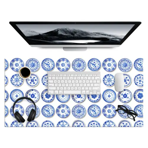 Borden - Bloemen - Patroon - Blauw Muismat XXL klein 681 -3d