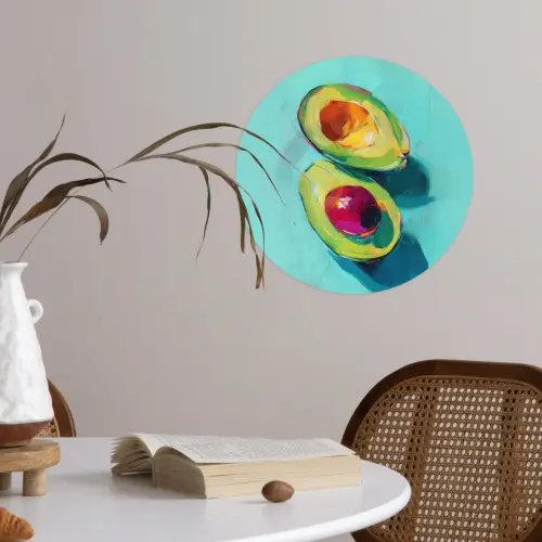Avocado - Groen - Pit - Schaduw Wandcirkel behangsticker klein -sfeer3