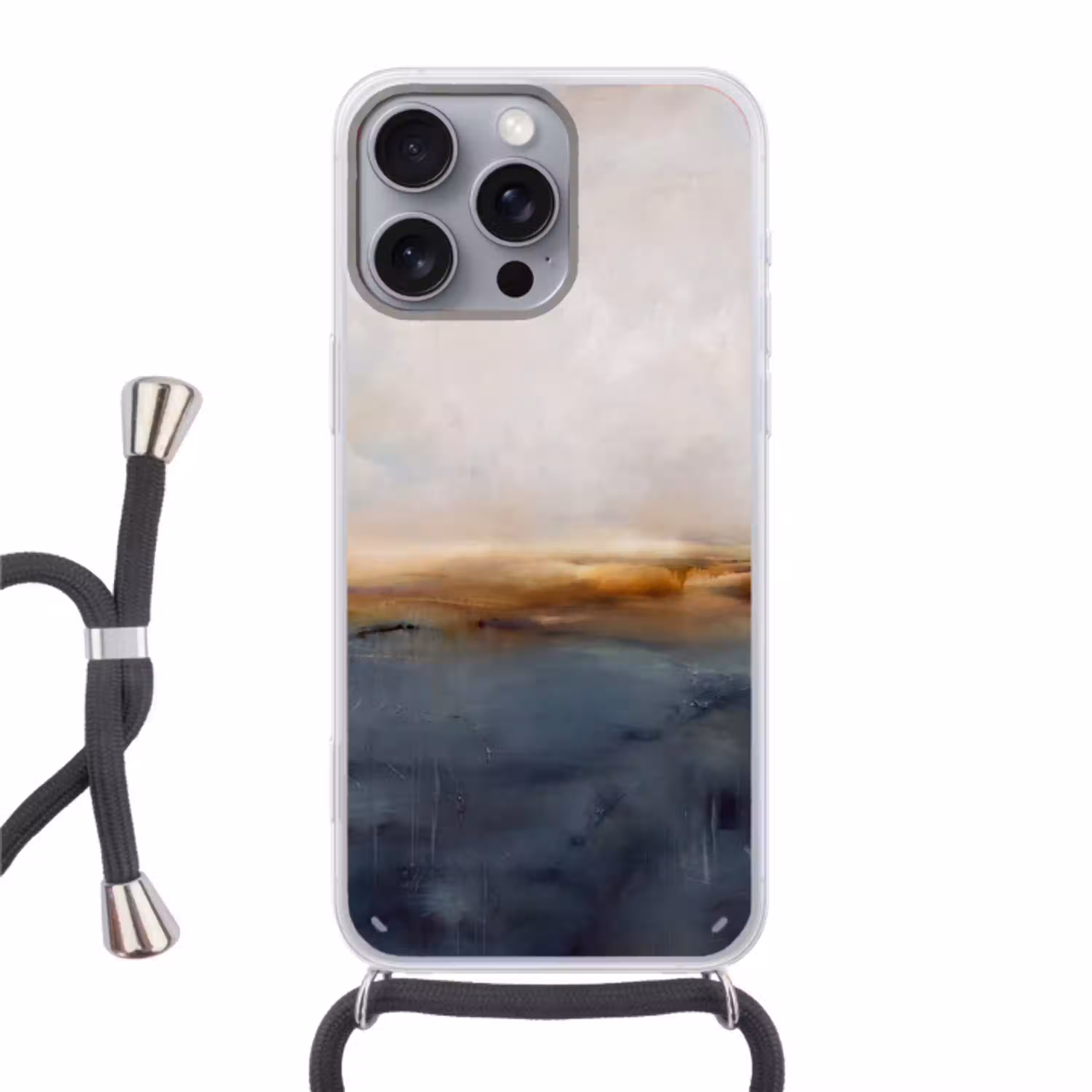 Abstract - Horizon - Water - Modern - Beige Hoesje iPhone 16 Pro Max met koord klein -3d