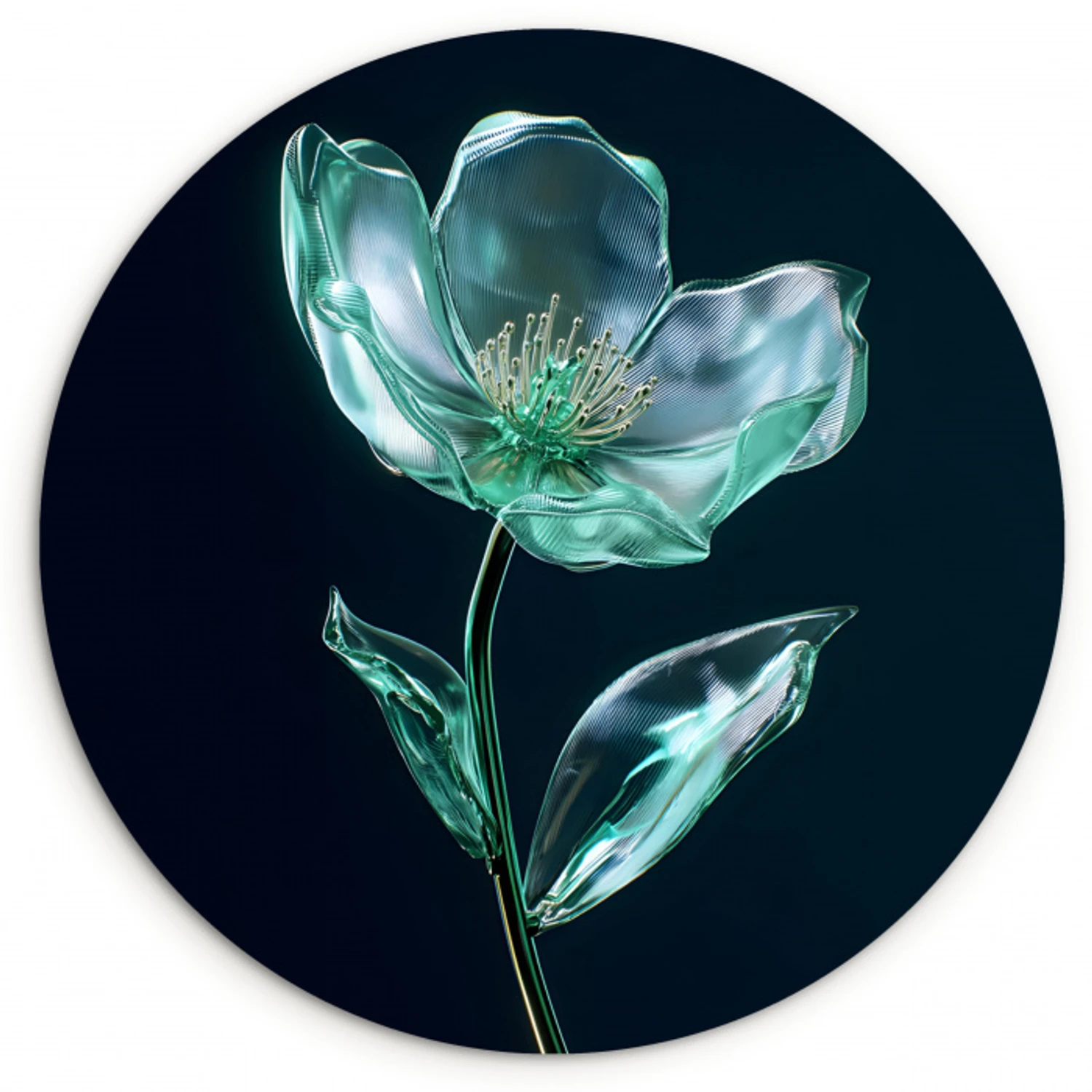 Bladeren - Bloem - Glazen - Donkerblauw Wandcirkel kunststof plaat 5mm dik klein -3d