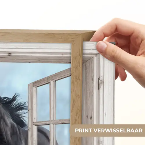 Doorkijk - Paarden - Winter - Dieren - Natuur - Wit Light Box met batterij (Wandlamp) middel -USP_websiteprintNL