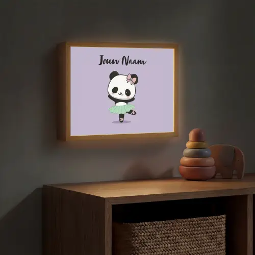 Panda - Paars - Strikje - Kawaii Light Box met batterij (Wandlamp kind) middel -sfeer5_kind