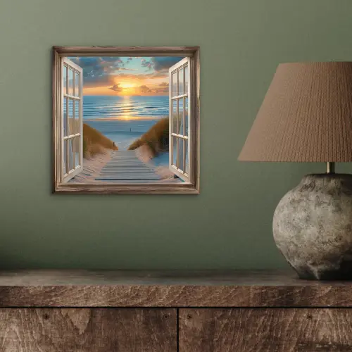 Doorkijk - Strand - Pad - Zonsondergang aluminium wit klein -sfeer2