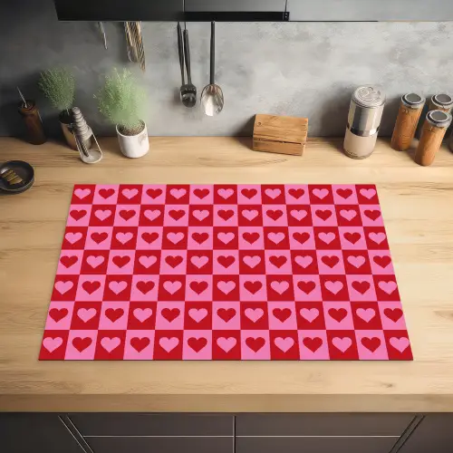 Rood - Roze - Schaakbord - Valentijn Inductie beschermer vinyl 3mm klein -sfeer5