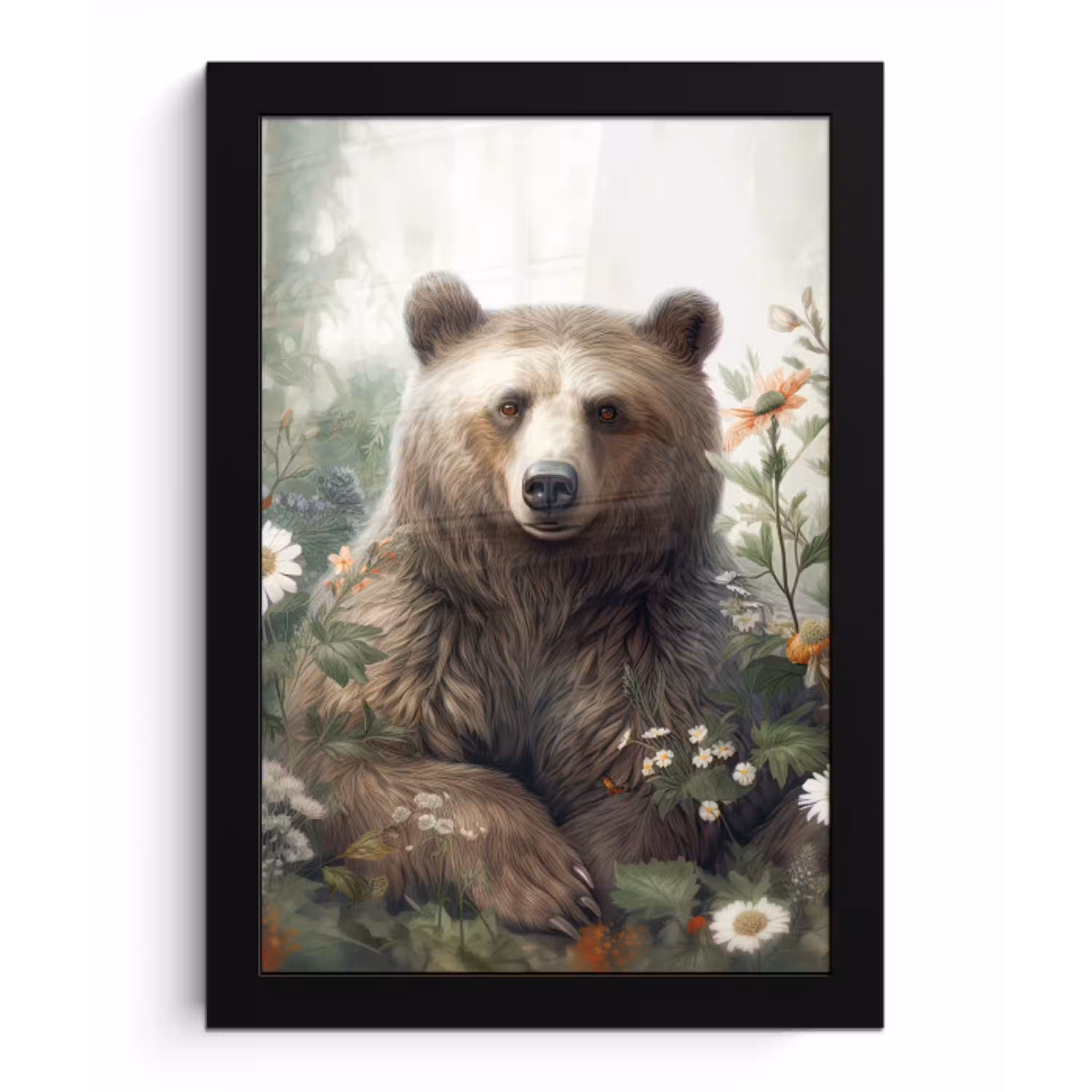 Bruine beer - Wilde dieren - Bloemen - Planten fotolijst zwart zonder passe partout klein -3d