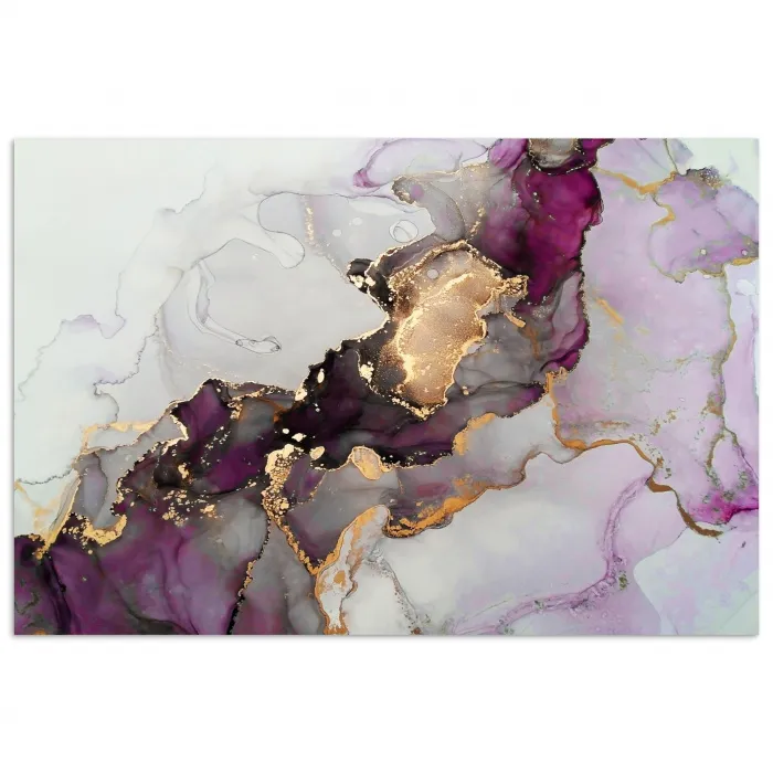 Marmer - Abstract - Goud - Paars poster papier klein -3d