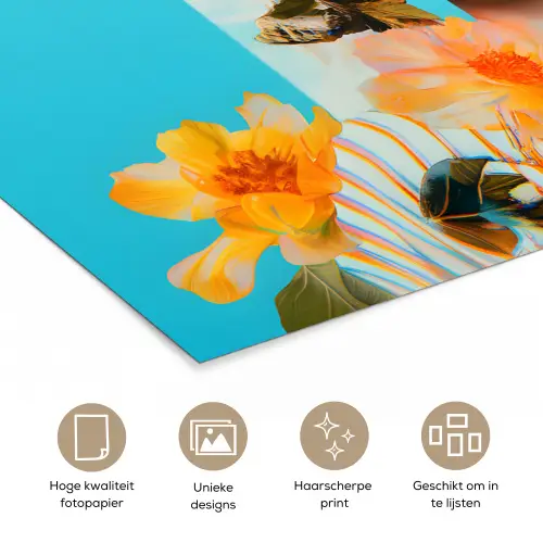 Bloemen - Vrouw - Zonnebril - Blauw poster papier klein -closeup_NL