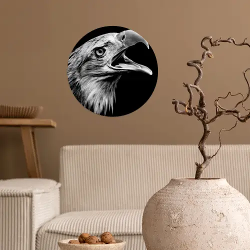Adelaar - Portret - Roofvogels - Zwart - Wit - Vogel Wandcirkel behangsticker klein -sfeer1