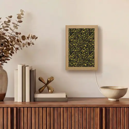 Spat - Waterverf - Geel - Zwart Light Box met kabel (Tafellamp) klein 925 -sfeer2