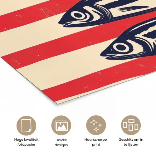 Sardines - Rood en beige strepen poster papier klein -closeup_NL