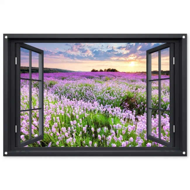 Tuinposter - Uitzicht op Lavendelveld bij Zonsondergang