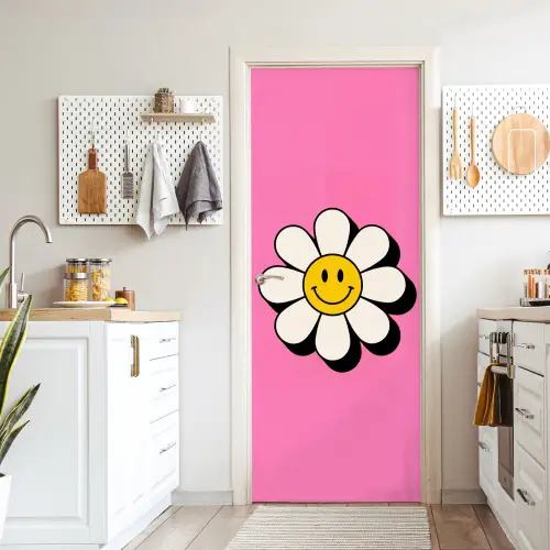 Smiley - Bloem - Roze deurposter klein -sfeer5