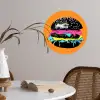 Hamburger - Oranje - Neon - popart Wandcirkel behangsticker klein -sfeer3