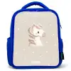Pony omringd door stippen in beige kleuren Kinderrugzak - Blauw middel -3d