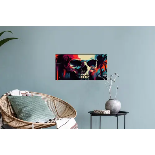 Schedel - Abstract - Rood - Blauw - Graffiti Muursticker klein -plant
