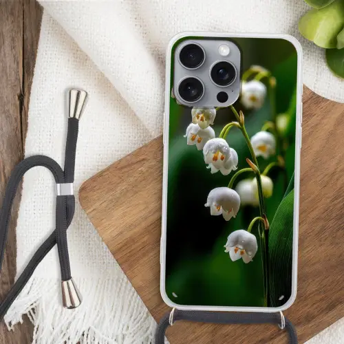 Bloemen - Wit - Bladeren - Lelietjes Hoesje iPhone 16 Pro Max met koord klein -sfeer4