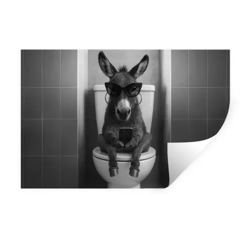Ezel - Telefoon - Toilet - Zwart - Wit Muursticker klein -3d