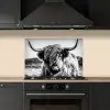 Schotse hooglander - Natuur - Koe - Zwart - Wit keuken achterwand spatscherm klein -sfeer1