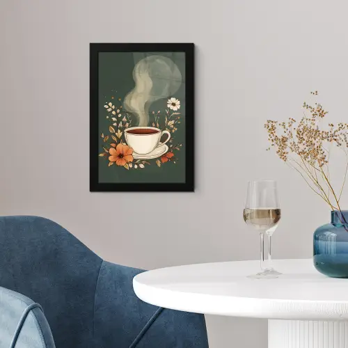 Kop - Bloemen - Groen - Koffie fotolijst zwart zonder passe partout klein -sfeer4