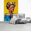 Frida Kahlo - Vrouw - Geel - Blauw - Bloemen fotobehang vinyl groot -slaapkamer