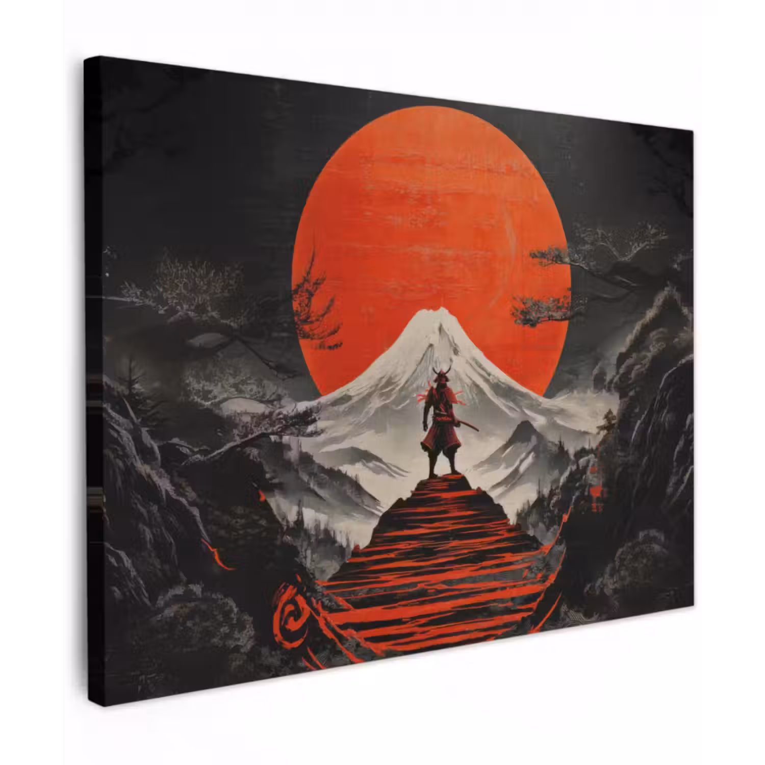 Leinwandbild - Krieger - Rote Stufen - Sonne - Berg